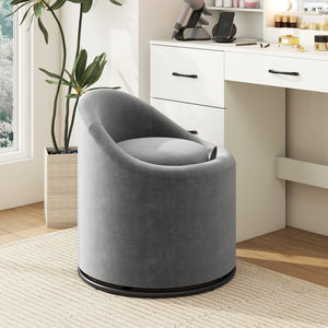 Barrel Chair with Storage 360° Swivel Upholstered Vanity Chair-Gray view 2