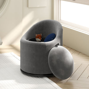 Barrel Chair with Storage 360° Swivel Upholstered Vanity Chair-Gray view 3