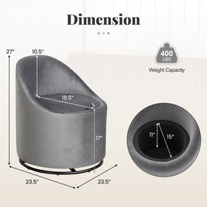 Barrel Chair with Storage 360° Swivel Upholstered Vanity Chair-Gray view 5