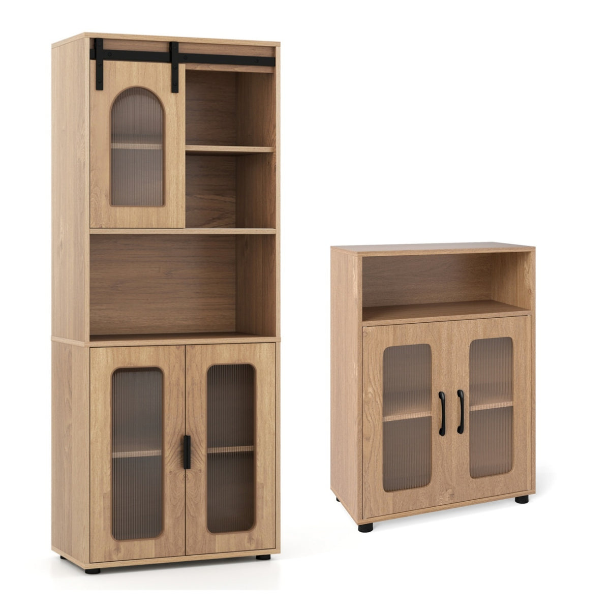 Bathroom Cabinet Set with 59 Inch Tall Cabinet and 2-Door Floor Cabinet-Natural view 3