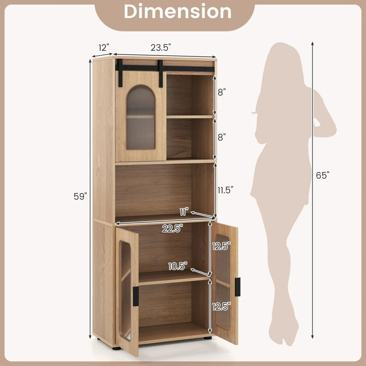 Bathroom Cabinet Set with 59 Inch Tall Cabinet and 2-Door Floor Cabinet-Natural view 4