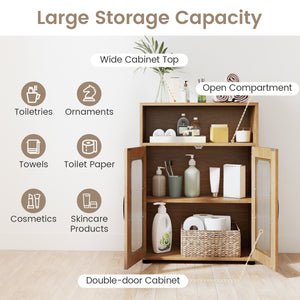 Bathroom Cabinet Set with 59 Inch Tall Cabinet and 2-Door Floor Cabinet-Natural view 6