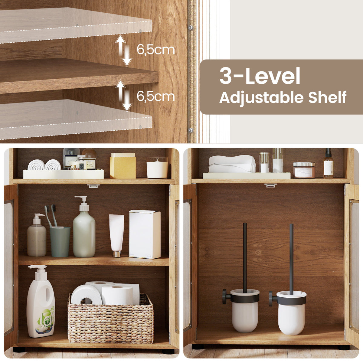 Bathroom Cabinet Set with 59 Inch Tall Cabinet and 2-Door Floor Cabinet-Natural view 7