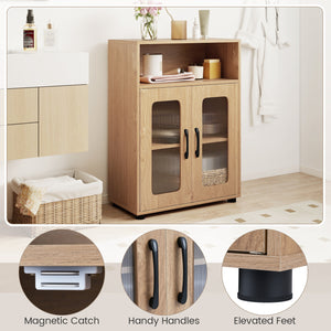 Bathroom Cabinet Set with 59 Inch Tall Cabinet and 2-Door Floor Cabinet-Natural view 8