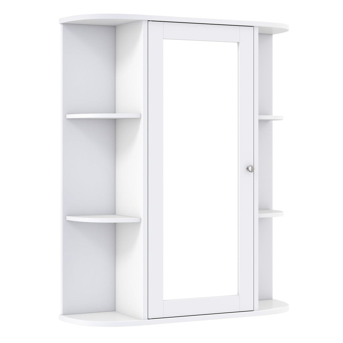 Mirrored Bathroom Medicine Cabinet with Single Mirror Door and Adjustable Shelf-White