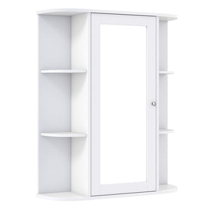 Mirrored Bathroom Medicine Cabinet with Single Mirror Door and Adjustable Shelf-White