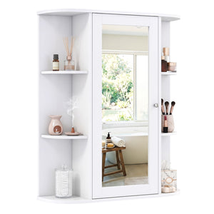 Mirrored Bathroom Medicine Cabinet with Single Mirror Door and Adjustable Shelf-White view 4