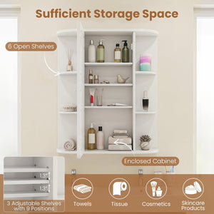 Mirrored Bathroom Medicine Cabinet with Single Mirror Door and Adjustable Shelf-White view 9