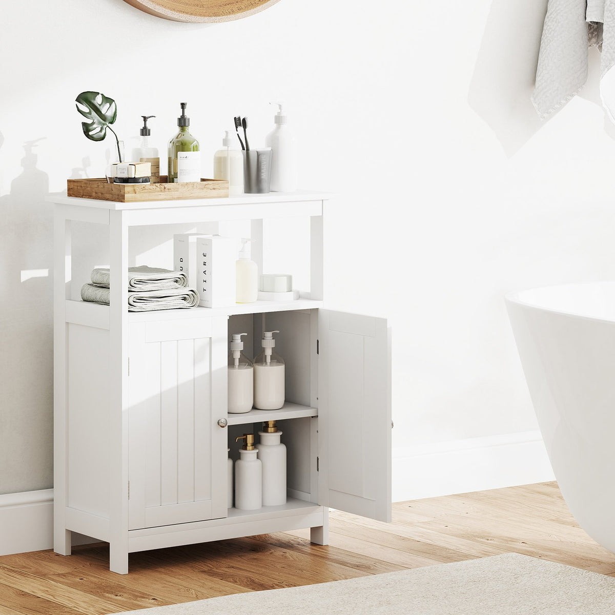 Bathroom Floor Cabinet Freestanding Storage Organizer with Open Compartment-White view 2