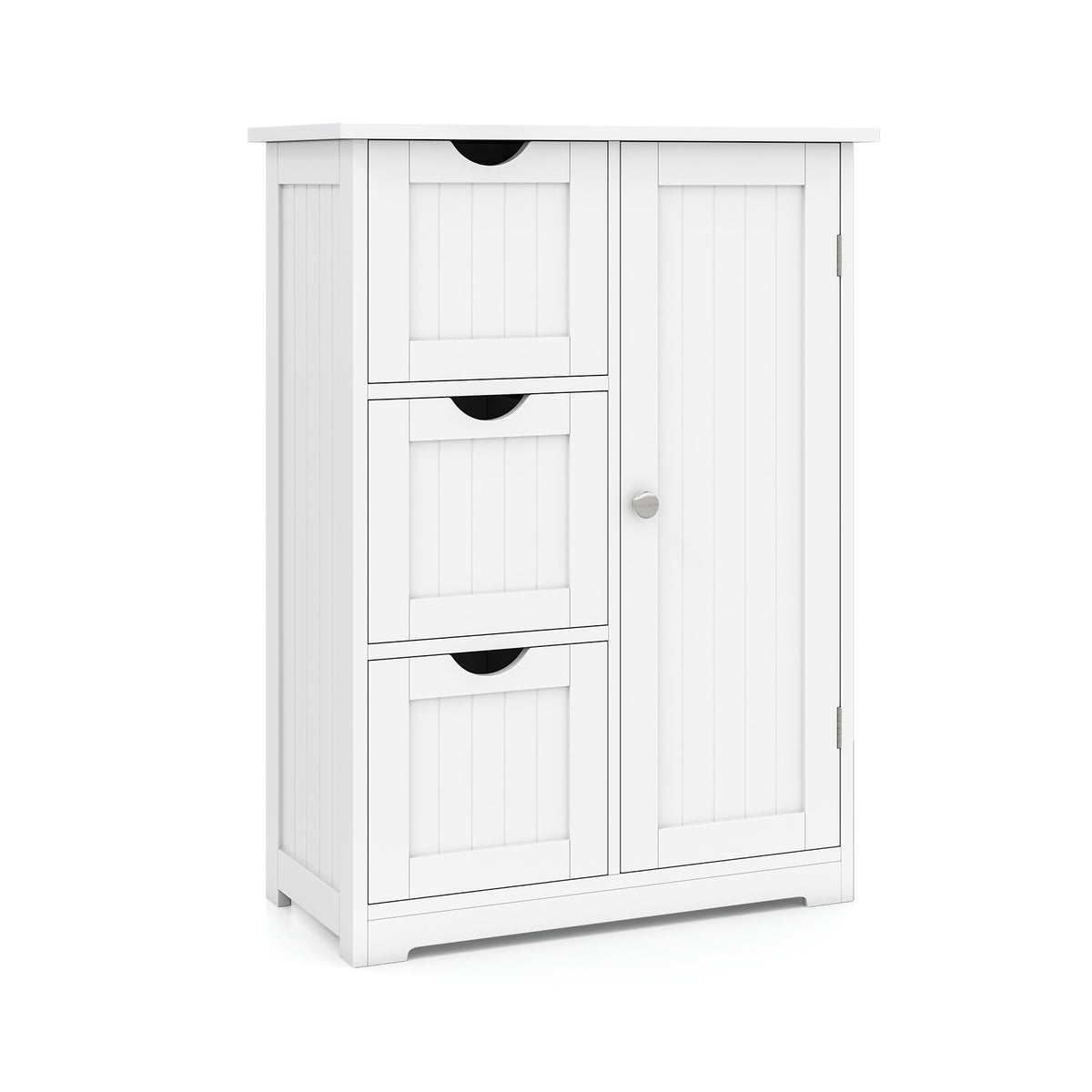 Bathroom Floor Cabinet Side Storage Cabinet with 3 Drawers and 1 Cupboard-White