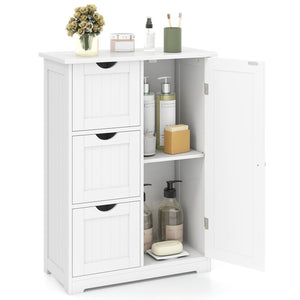 Bathroom Floor Cabinet Side Storage Cabinet with 3 Drawers and 1 Cupboard-White view 4