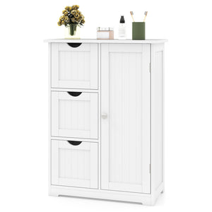Bathroom Floor Cabinet Side Storage Cabinet with 3 Drawers and 1 Cupboard-White view 7