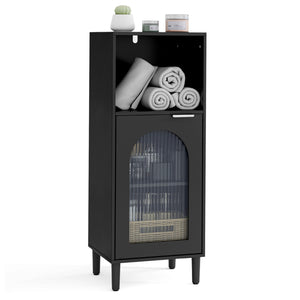 Bathroom Floor Cabinet Wood Side Storage Organizer with Adjustable Shelf-Black view 4