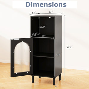 Bathroom Floor Cabinet Wood Side Storage Organizer with Adjustable Shelf-Black view 5
