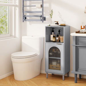 Bathroom Floor Cabinet Wood Side Storage Organizer with Adjustable Shelf-Gray view 3