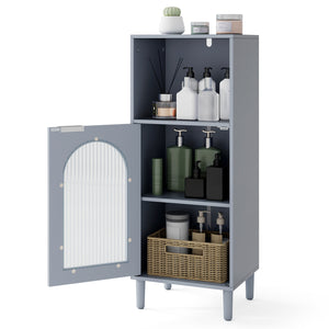 Bathroom Floor Cabinet Wood Side Storage Organizer with Adjustable Shelf-Gray view 4