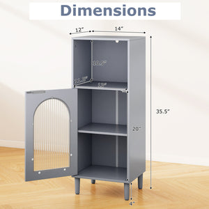 Bathroom Floor Cabinet Wood Side Storage Organizer with Adjustable Shelf-Gray view 5