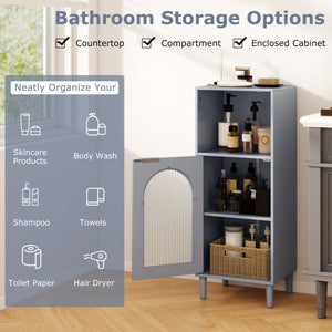 Bathroom Floor Cabinet Wood Side Storage Organizer with Adjustable Shelf-Gray view 6