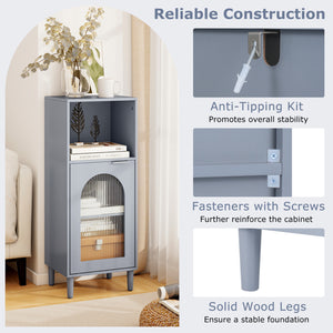 Bathroom Floor Cabinet Wood Side Storage Organizer with Adjustable Shelf-Gray view 9