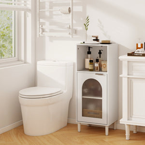Bathroom Floor Cabinet Wood Side Storage Organizer with Adjustable Shelf-White view 3