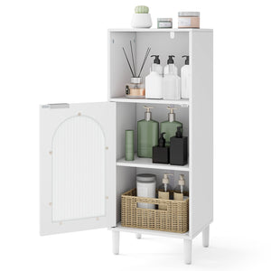 Bathroom Floor Cabinet Wood Side Storage Organizer with Adjustable Shelf-White view 4
