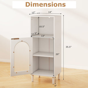 Bathroom Floor Cabinet Wood Side Storage Organizer with Adjustable Shelf-White view 5