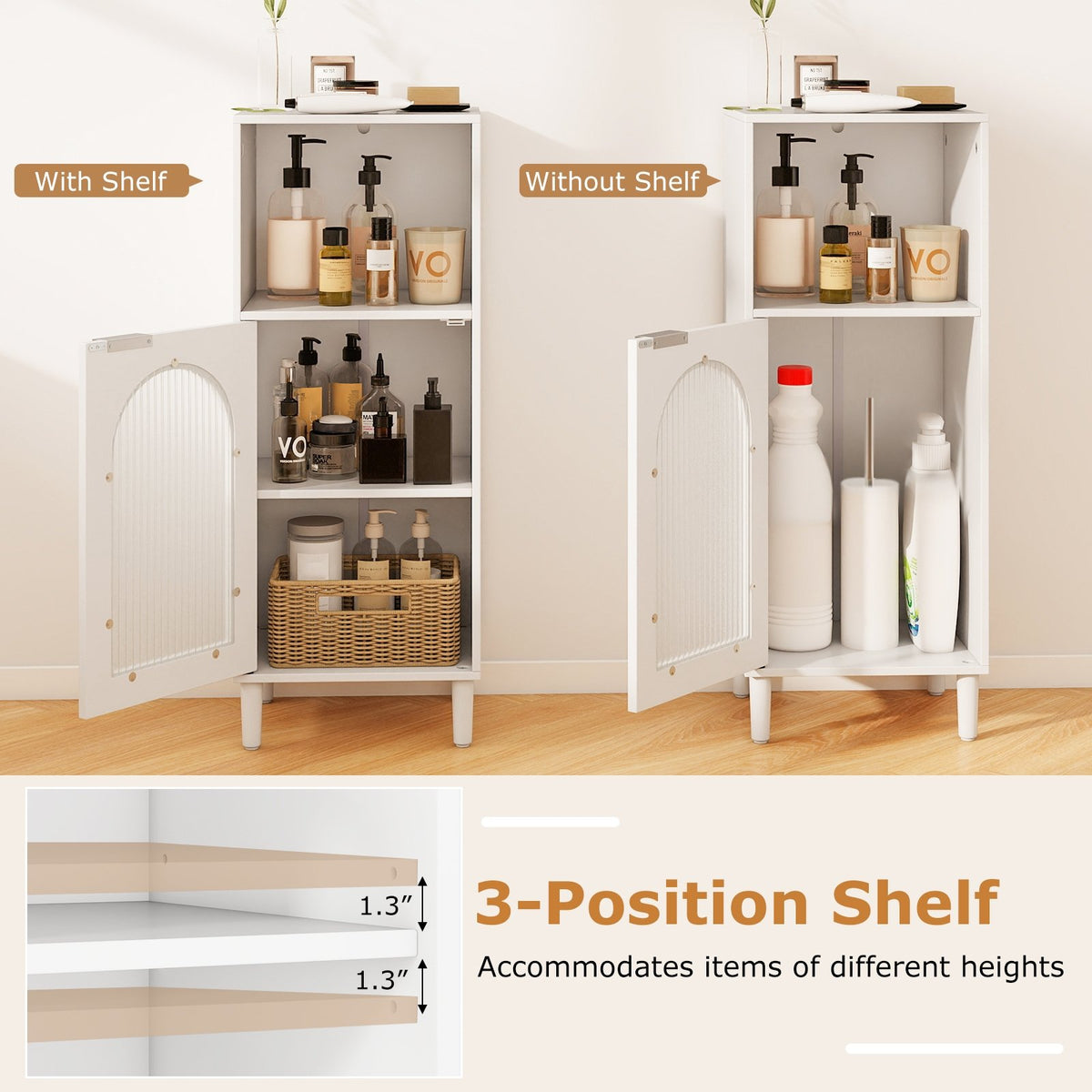 Bathroom Floor Cabinet Wood Side Storage Organizer with Adjustable Shelf-White view 7