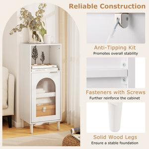Bathroom Floor Cabinet Wood Side Storage Organizer with Adjustable Shelf-White view 9