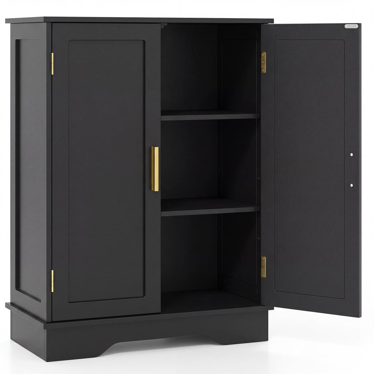 Bathroom Floor Storage Cabinet with 2 Doors and Adjustable Shelves-Black