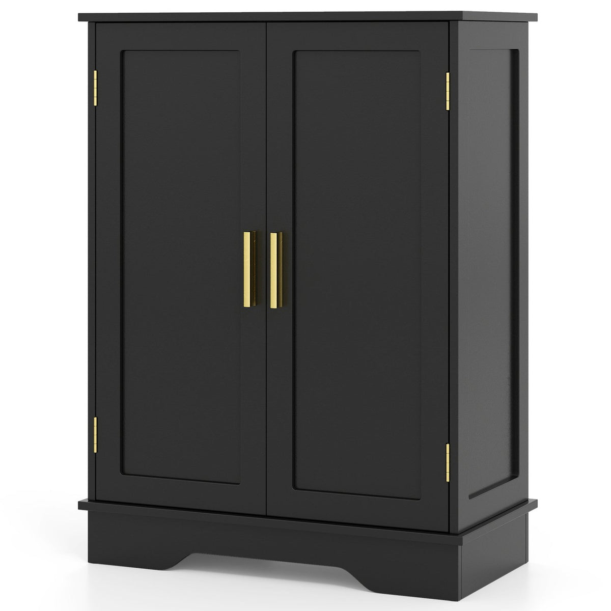 Bathroom Floor Storage Cabinet with 2 Doors and Adjustable Shelves-Black view 4