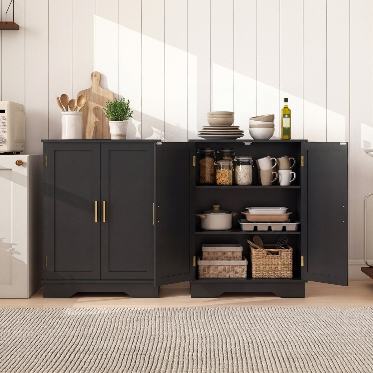 Bathroom Floor Storage Cabinet with 2 Doors and Adjustable Shelves-Black view 6