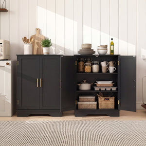 Bathroom Floor Storage Cabinet with 2 Doors and Adjustable Shelves-Black view 6