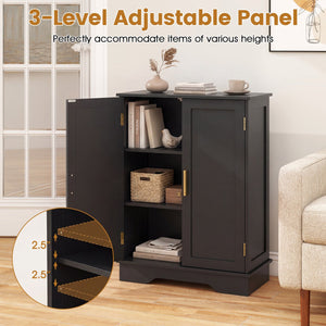 Bathroom Floor Storage Cabinet with 2 Doors and Adjustable Shelves-Black view 8