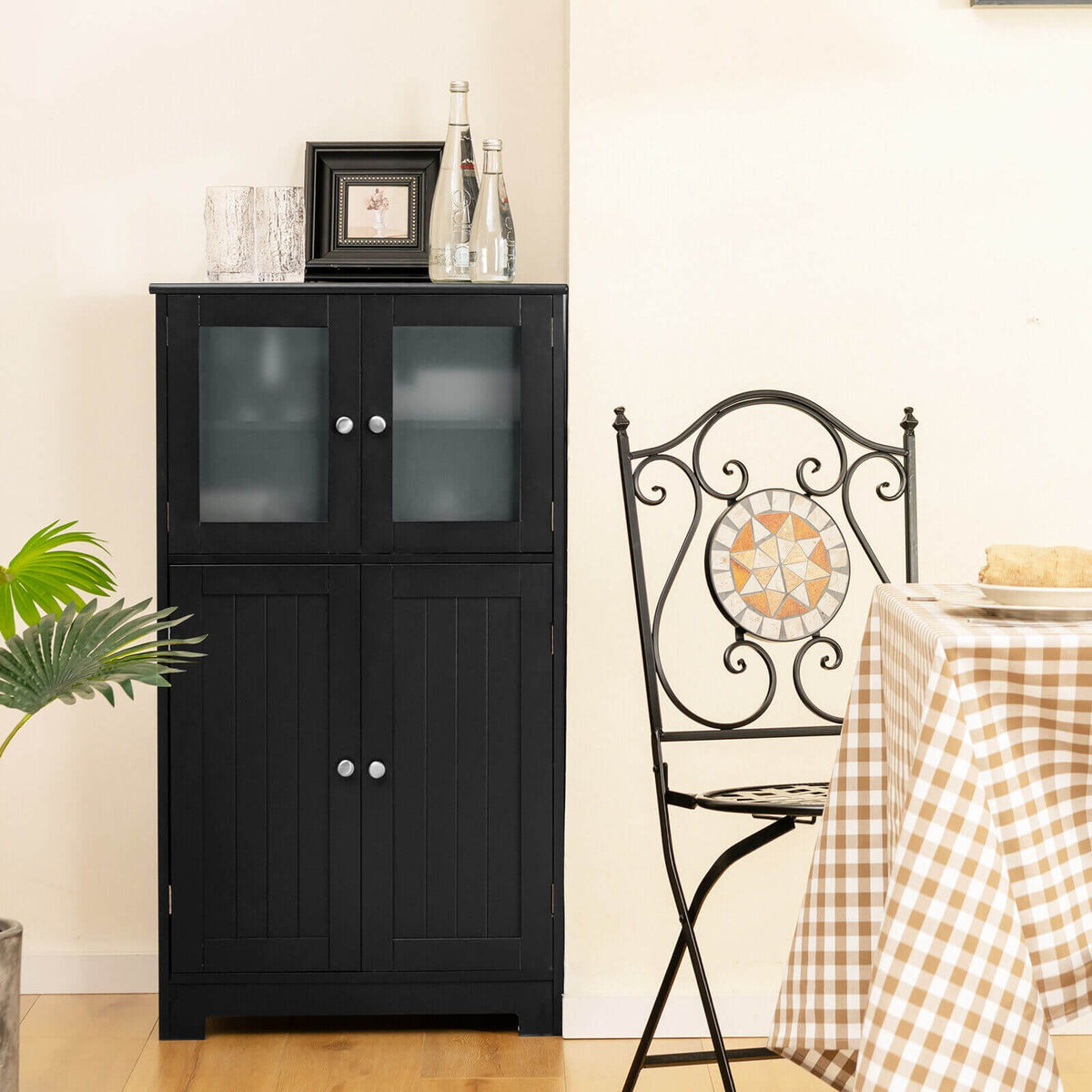 Bathroom Floor Storage Locker Kitchen Cabinet with Doors and Adjustable Shelf-Black view 6