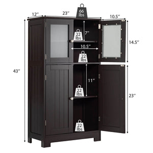 Bathroom Floor Storage Locker Kitchen Cabinet with Doors and Adjustable Shelf-Brown view 4