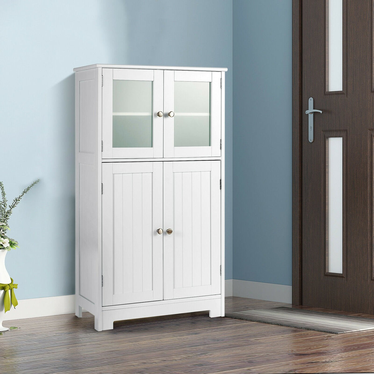 Bathroom Floor Storage Locker Kitchen Cabinet with Doors and Adjustable Shelf-White view 6