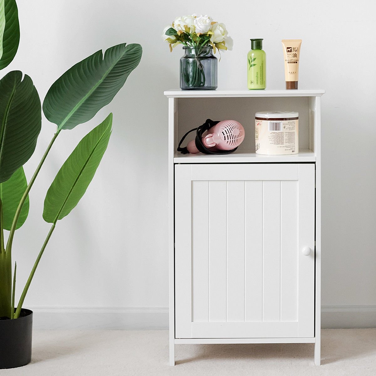 Bathroom Freestanding, Adjustable Shelf Floor Storage Cabinet-White view 2