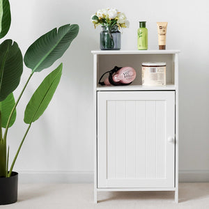 Bathroom Freestanding, Adjustable Shelf Floor Storage Cabinet-White view 2