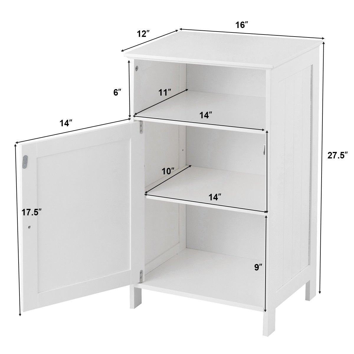 Bathroom Freestanding, Adjustable Shelf Floor Storage Cabinet-White view 5