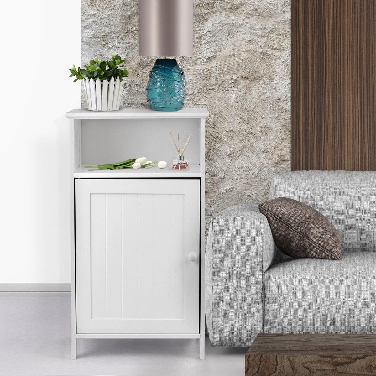 Bathroom Freestanding, Adjustable Shelf Floor Storage Cabinet-White view 7