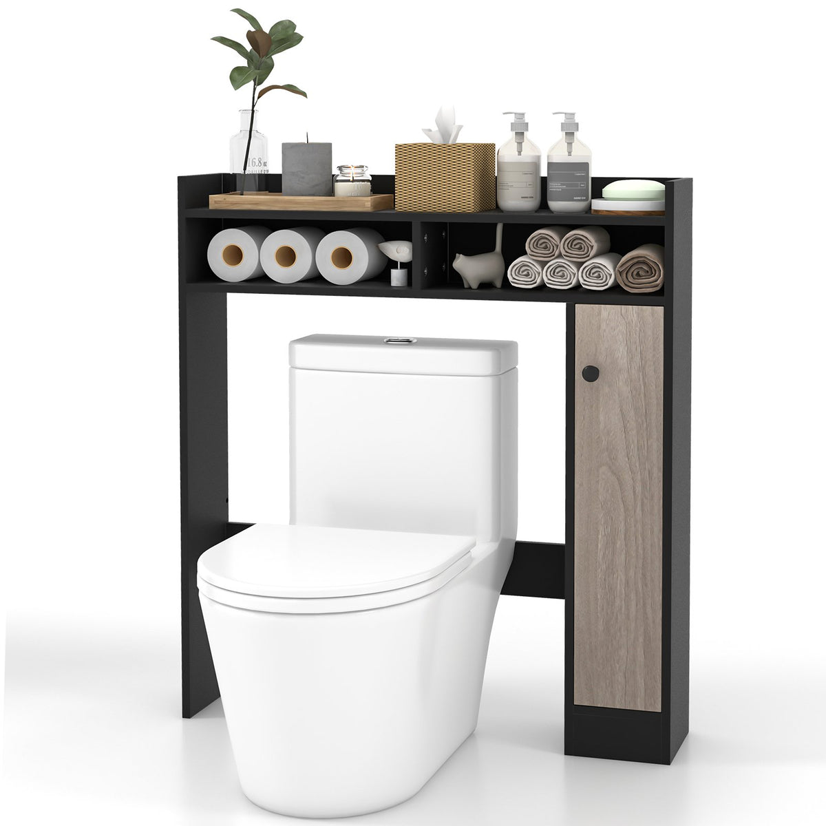 Bathroom Over the Toilet Floor Storage Organizer with Adjustable Shelves-Black view 4