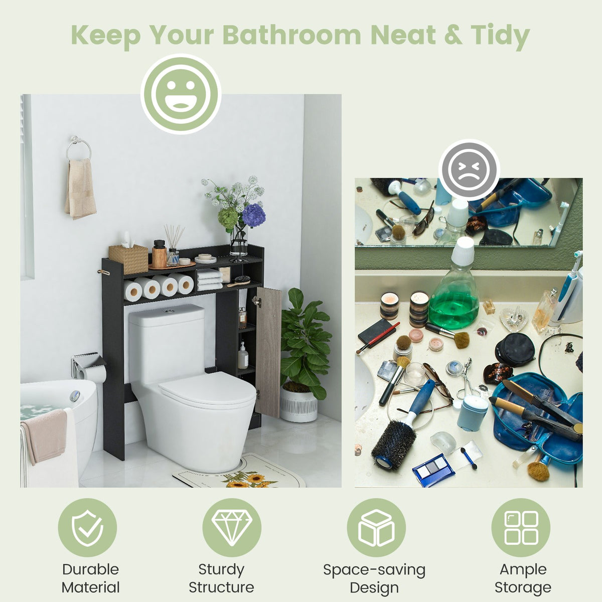 Bathroom Over the Toilet Floor Storage Organizer with Adjustable Shelves-Black view 7