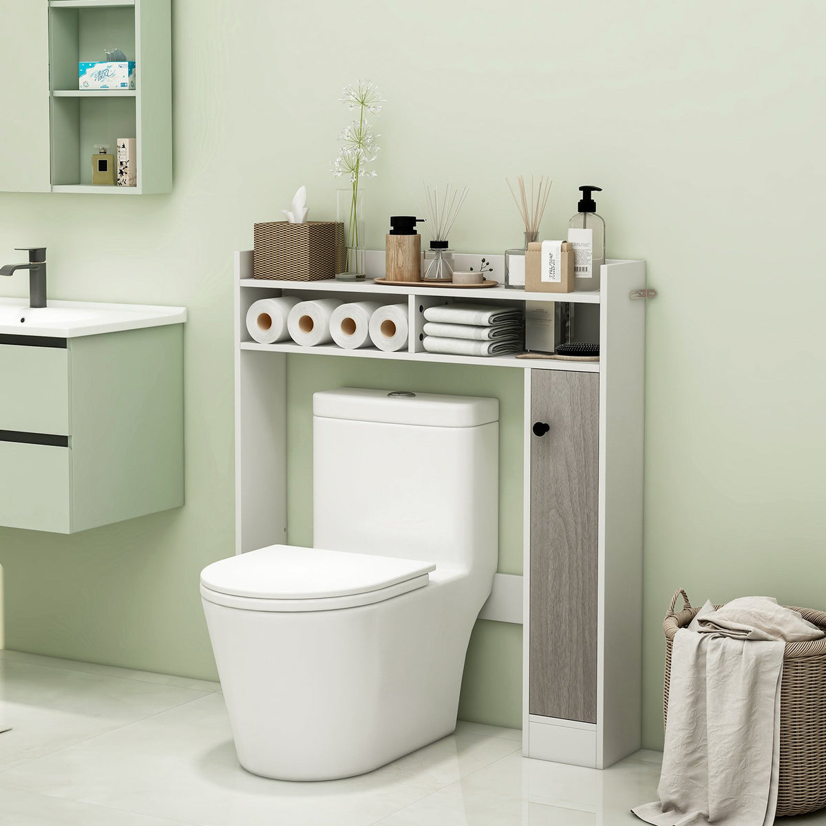 Bathroom Over the Toilet Floor Storage Organizer with Adjustable Shelves-White view 2