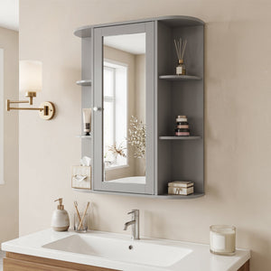 Bathroom Single Door Shelves Wall Mount Cabinet with Mirror-Gray view 2