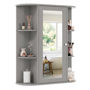 Bathroom Single Door Shelves Wall Mount Cabinet with Mirror-Gray view 4