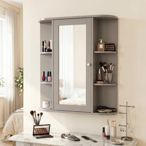 Bathroom Single Door Shelves Wall Mount Cabinet with Mirror-Gray view 7