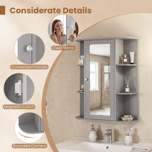 Bathroom Single Door Shelves Wall Mount Cabinet with Mirror-Gray view 8