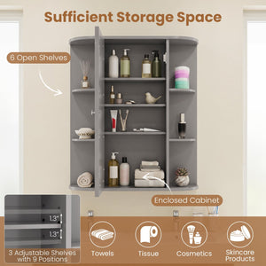 Bathroom Single Door Shelves Wall Mount Cabinet with Mirror-Gray view 9