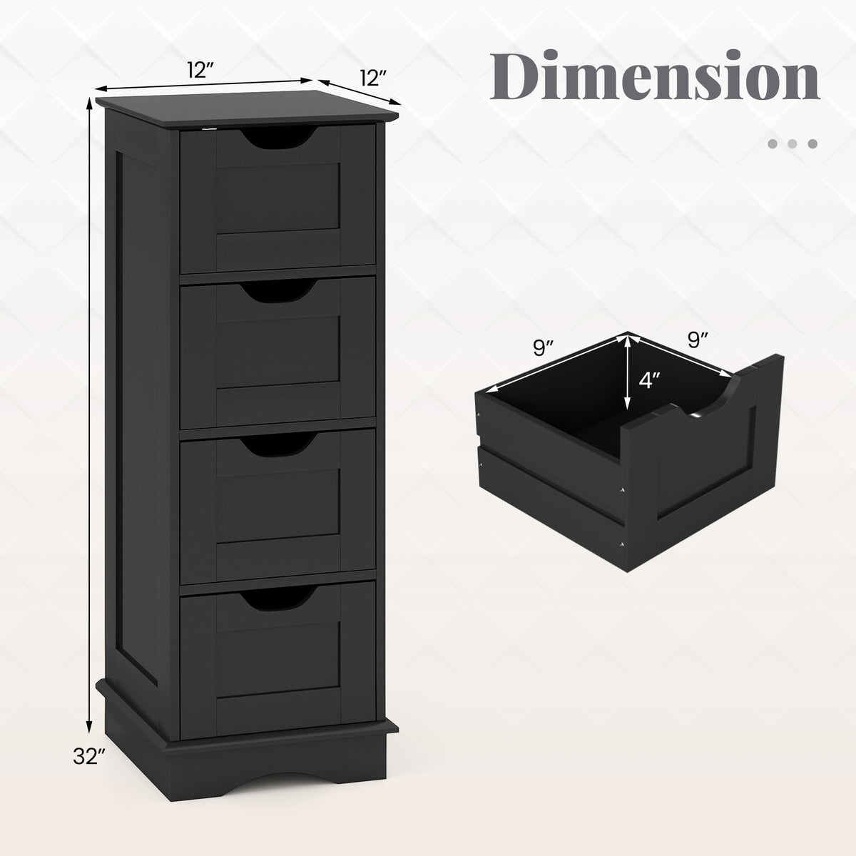 Bathroom Storage Cabinet with Cutout Handles and 4 Drawers-Black view 5
