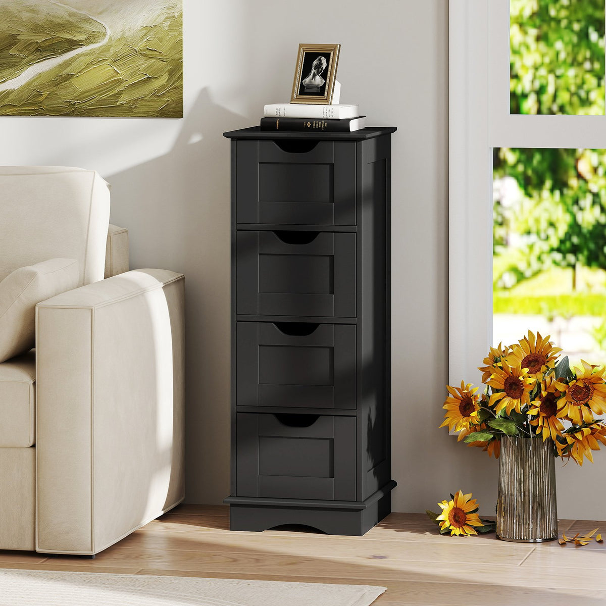 Bathroom Storage Cabinet with Cutout Handles and 4 Drawers-Black view 6